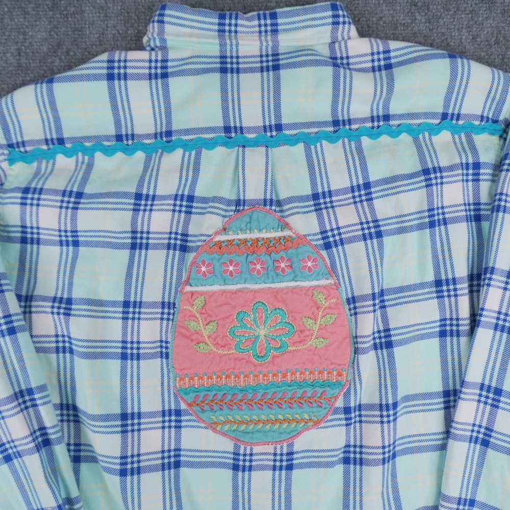 Vineyard Vines Button Up Mens Large Mint Blue Plaid Easter Egg Embroidered Shirt
